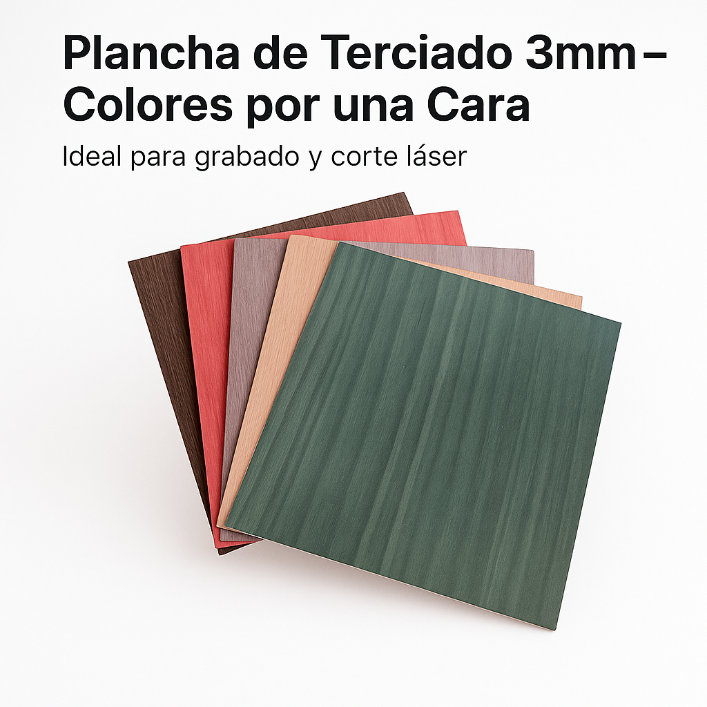 Plancha de Terciado 3mm – Colores por una Cara (30x30 cm)
