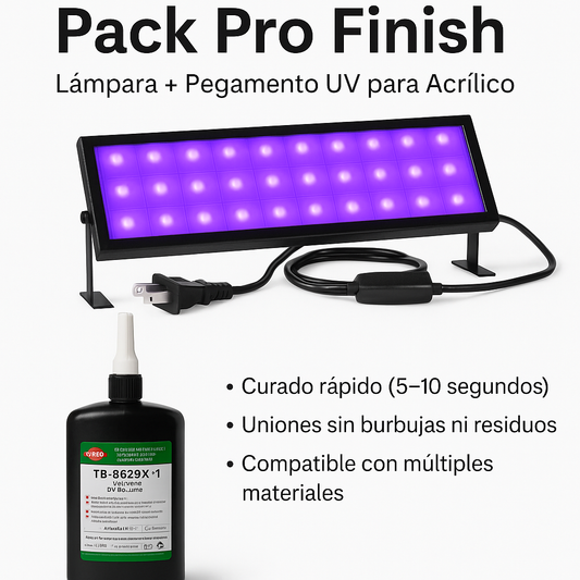 Pack Pro Finish – Lámpara + Pegamento UV para Acrílico